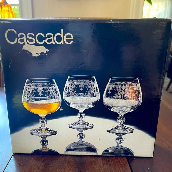 Set of 6 with box Cascade Bohemian Crystal Brandy Snifter Glasses 4 3/4" Vintage - Picture 1 of 14